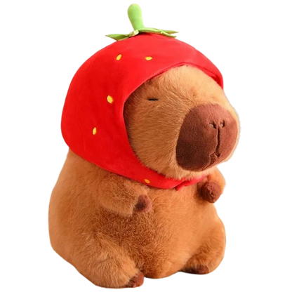 Peluche Roi Capybara, adorable capybara en peluche de 23 cm, disponible coloris Bonnet fraise. Un cadeau unique et original, parfait pour les enfants et les collectionneurs. Douce et câline, cette peluche apportera une touche de fun et de tendresse à toute occasion